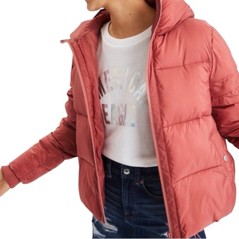 American Eagle Pink Puffer Winter Jacket / Coat with Hoodie size women’s small